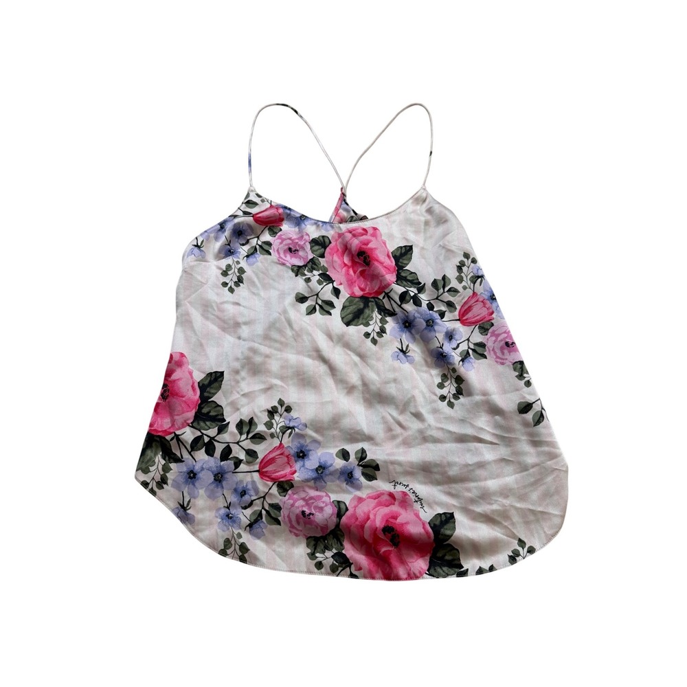 Victoria's Secret Floral Satin Camisole Pink Striped 2000s‎ Tank Slip Y2K Soft